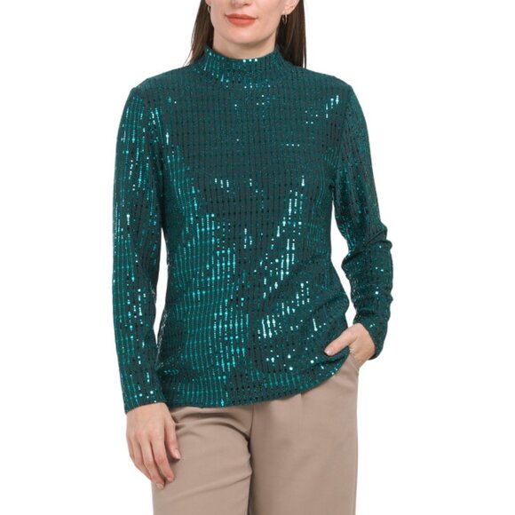 ANNE KLEIN Emerald Long Sleeve Zip Back Mock Neck Top - Picture 1 of 2